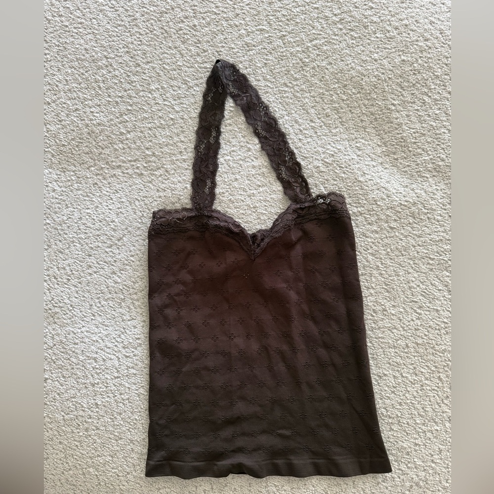 Free People Lace-Trim Brown Camisole Tank Top